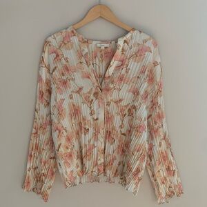 Vince Floral Crushed Satin Pleated Blouse Size 2X Quiet Luxury Relaxed Fit